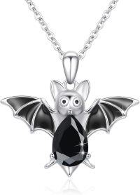 wholesale 925 Sterling Silver & Amethyst Gothic Bat Necklace - 18+2 Chain, Halloween Jewelry Gift for Women-Bat Necklace - Black Crystal