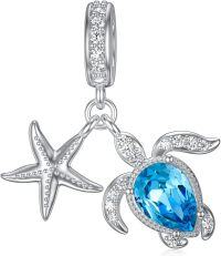 wholesale 925 Sterling Silver Starfish & Blue Stone Sea Turtle Dangle Charms for Bracelets-B-Sea Turtle