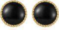 wholesale 925 Sterling Silver Round Black Stone Stud Earrings with Gold Rope Edge - Gift for Her-0-0