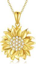 wholesale Gold 18k Plated 925 Sterling Silver Diamond Sunflower Pendant Necklace for Women-0-0