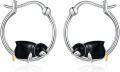 wholesale 925 Sterling Silver Penguin Hoop Earrings - Adorable Animal  for Women and Girls-0-0