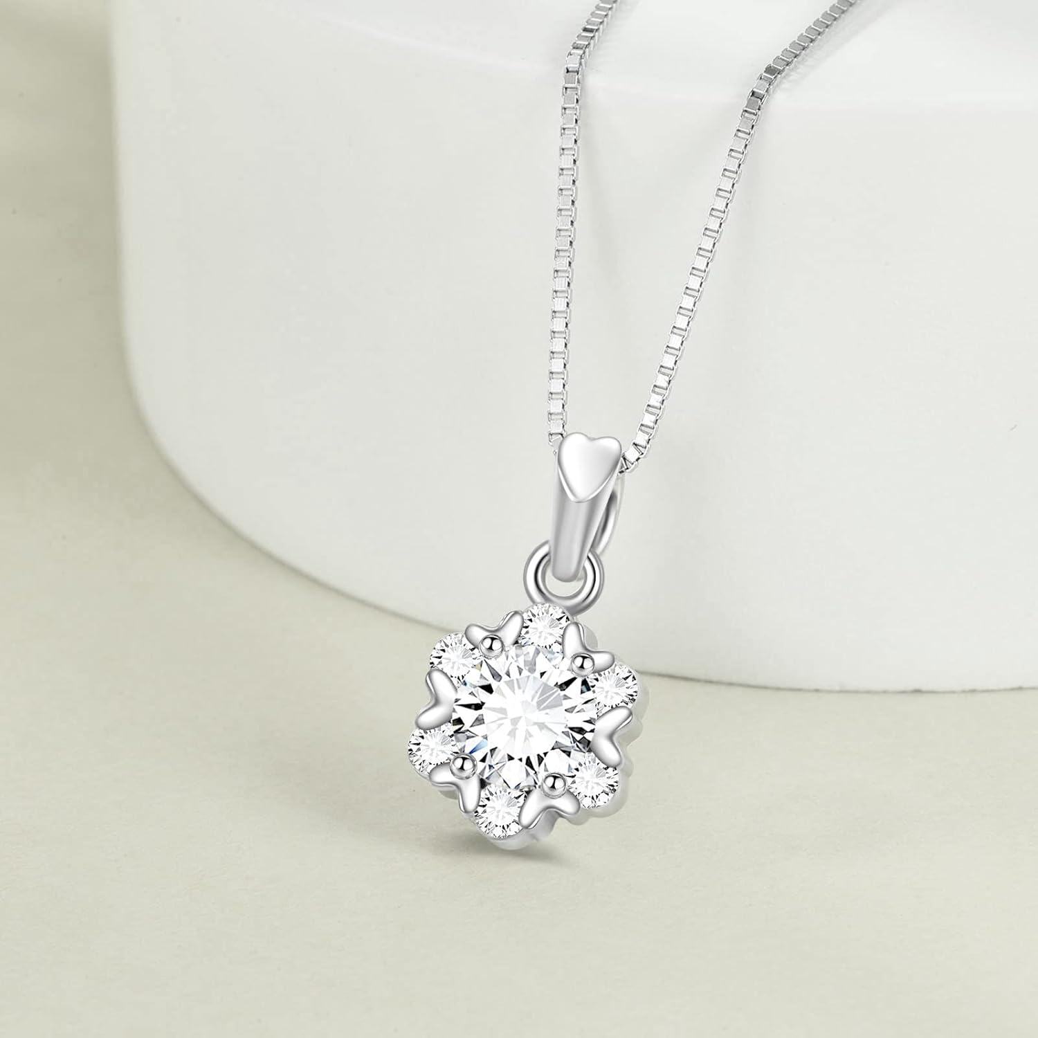 wholesale 925 Sterling Silver with Heart-Shaped Stone and Flower Design Pendant Necklace - Mother's Day Gift-0-4
