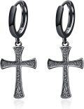 wholesale 925 Sterling Silver & Black Gold Plated Cross Huggie Hoop Earrings for Men/Women-0-0
