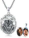 wholesale 925 Sterling Silver Gothic Couples Skulls Photo Locket Necklace Memory Keepsake Gifts for Women Men-0-0