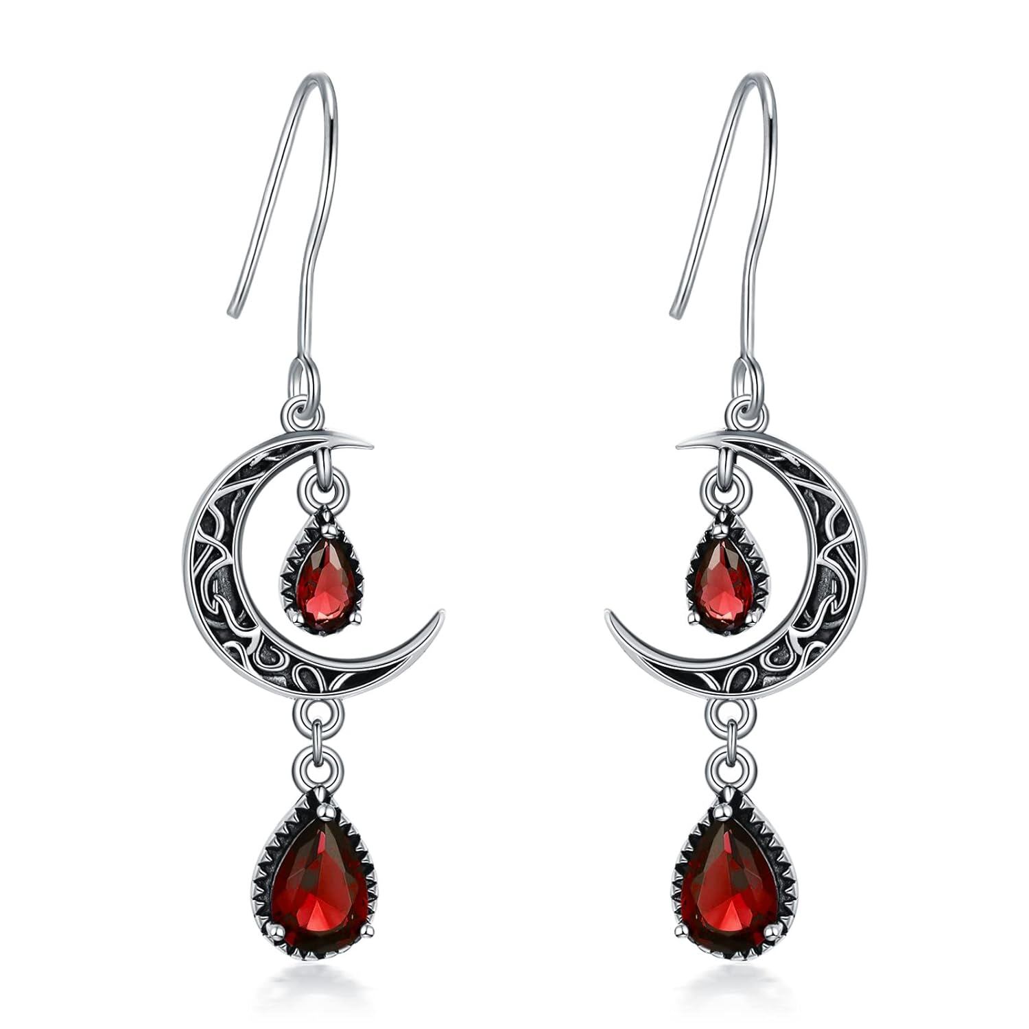 Crescent Moon Drop Earrings with Crystal Accents