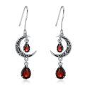 wholesale 925 Sterling Silver Crescent Moon Drop Earrings with Garnet and Red Crystal Accents-0-0