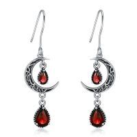 wholesale 925 Sterling Silver Crescent Moon Drop Earrings with Garnet and Red Crystal Accents-Red