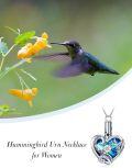 wholesale 925 Sterling Silver Heart-Shaped Cremation Jewelry Pendant with Hummingbird and Blue Crystal Fillers (Funeral Keepsake)-0-3