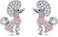 wholesale 925 Sterling Silver Poodle Dog Stud Earrings with Pink Crystals and Bow Tie-0-0