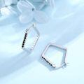 wholesale 925 Sterling Silver Black CZ Square Hoop Earrings with Safety Buckle-0-1
