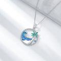 wholesale 925 Sterling Silver Ocean Wave with Palm Tree and Surfboard Pendant Necklace for Women & Men-0-1