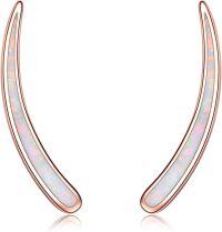 wholesale 925 Sterling Silver White Opal Curved Ear Climber Non-Hypoallergenic Crawler Earrings for Women Girls Gifts Jewelry 4cm Long-1-Rose gold-Created white opal ear climber