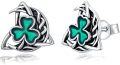 wholesale 925 Sterling Silver Green Enamel Shamrock Trinity Knot Stud Earrings for Women-0-0