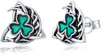 wholesale 925 Sterling Silver Green Enamel Shamrock Trinity Knot Stud Earrings for Women-Clover 2