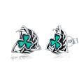 wholesale 925 Sterling Silver Green Enamel Shamrock Trinity Knot Stud Earrings for Women-0-0