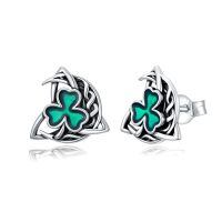 wholesale 925 Sterling Silver Green Enamel Shamrock Trinity Knot Stud Earrings for Women-Clover 2