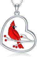 wholesale 925 Sterling Silver Red Cardinal Bird in Heart Pendant Necklace-0-0