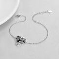 wholesale 925 Sterling Silver Heart-Shaped Pendant Bracelet with Black Stone and Flower Accents Gift for Her-0-3