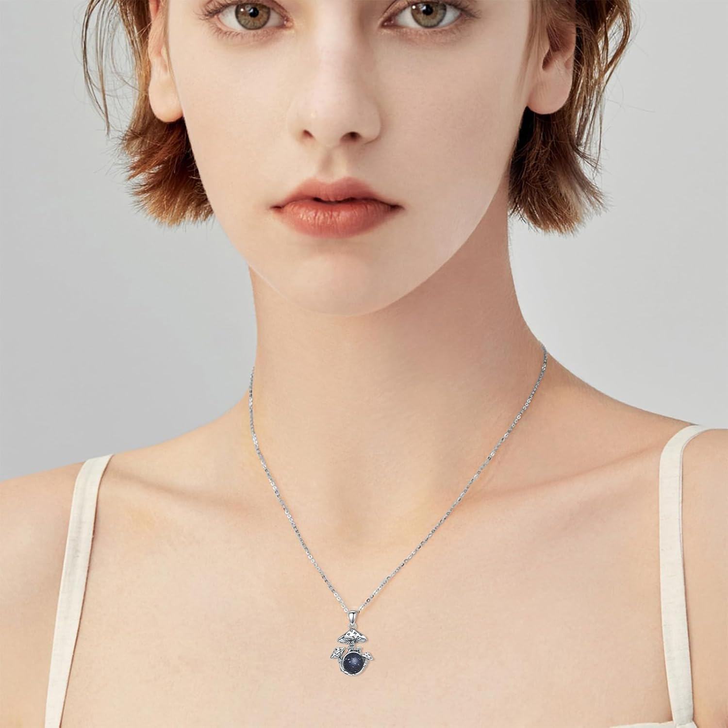  Sterling Silver Mushroom Necklace Jewelry Gift for Female Mushroom Lovers -0-2