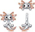 wholesale 925 Sterling Silver Axolotl Stud Earrings with Maple Leaf Design - Cute Animal  for Women Girls-0-0