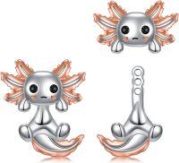 wholesale 925 Sterling Silver Axolotl Stud Earrings with Maple Leaf Design - Cute Animal  for Women Girls-Axolotl-1
