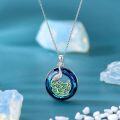 wholesale 925 Sterling Silver Green & Blue Crystal Peacock Pendant Necklace-0-1