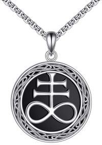 wholesale 925 Sterling Silver Celtic Cross Black Onyx Satanic Pendant Necklace  for Women and Men-Leviathan