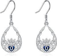 wholesale 925 Sterling Silver Celtic Knot Heart Drop Earrings with Blue Crystal Stone Gift for Her-Claddagh