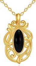 wholesale Gold-Plated 925 Sterling Silver with Black Onyx Oval Pendant Necklace for Women-0-0