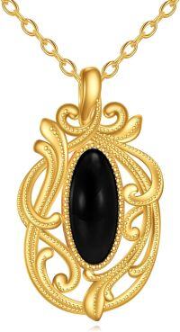 wholesale Gold-Plated 925 Sterling Silver with Black Onyx Oval Pendant Necklace for Women-Black Onyx Necklace
