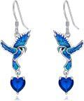 wholesale 925 Sterling Silver Blue Hummingbird Heart Pendant Drop Earrings s for Women-0-0