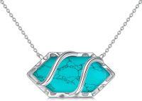 wholesale Sterling Silver Gemstone Hexagon Pendant Necklace-Turquoise