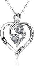 wholesale 925 Sterling Silver Heart Pendant Necklace with Cubic Zirconia and Engraved Message Thank You - Perfect Mothers Day or Birthday Gift for Mom Grandmother-0-0