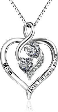 wholesale 925 Sterling Silver Heart Pendant Necklace with Cubic Zirconia and Engraved Message Thank You - Perfect Mothers Day or Birthday Gift for Mom Grandmother-Mama Necklace
