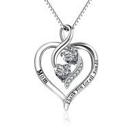 wholesale 925 Sterling Silver Heart Pendant Necklace with Cubic Zirconia and Engraved Message Thank You - Perfect Mothers Day or Birthday Gift for Mom Grandmother-Mama Necklace