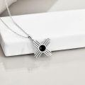 wholesale 925 Sterling Silver Sunburst Cross Pendant Necklace Red Coral Stone Platinum Plated-0-7