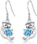 wholesale 925 Sterling Silver Blue Crystal Heart Otter Dangle Earrings for Women Girls Gifts Jewelry Accessories 4cm Long-0-0