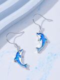 wholesale 925 Sterling Silver Blue Opal Dolphin Dangle Drop Earring Beach  for Women Girls-0-1