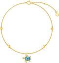 wholesale 14K Gold Blue Opal Sea Turtle Charm Ankle Anklet for Women - Adjustable Size-0-0
