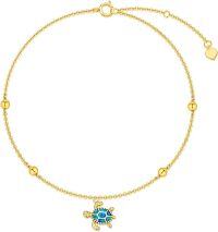 wholesale 14K Gold Blue Opal Sea Turtle Charm Ankle Anklet for Women - Adjustable Size-Single layer anklet