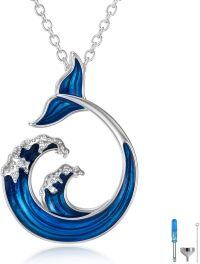 wholesale 925 Sterling Silver Blue Enamel Dolphin and Wave Pendant Necklace for Women-Wave Urn