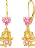 wholesale Gold 925 Sterling Silver Angel Heart Pink Crystal Drop Earrings  for Women Girls-0-0