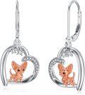 wholesale 925 Sterling Silver Chihuahua Dog in Heart Moon Star Pendant Leverback Earrings Gift for Women Girls-0-0