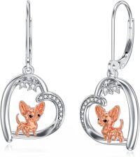wholesale 925 Sterling Silver Chihuahua Dog in Heart Moon Star Pendant Leverback Earrings Gift for Women Girls-Chihuahua Earrings