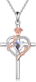 wholesale Sterling Silver Birthstones Rose Cross Heart Crucifix Pendant Necklace for Women-0-55