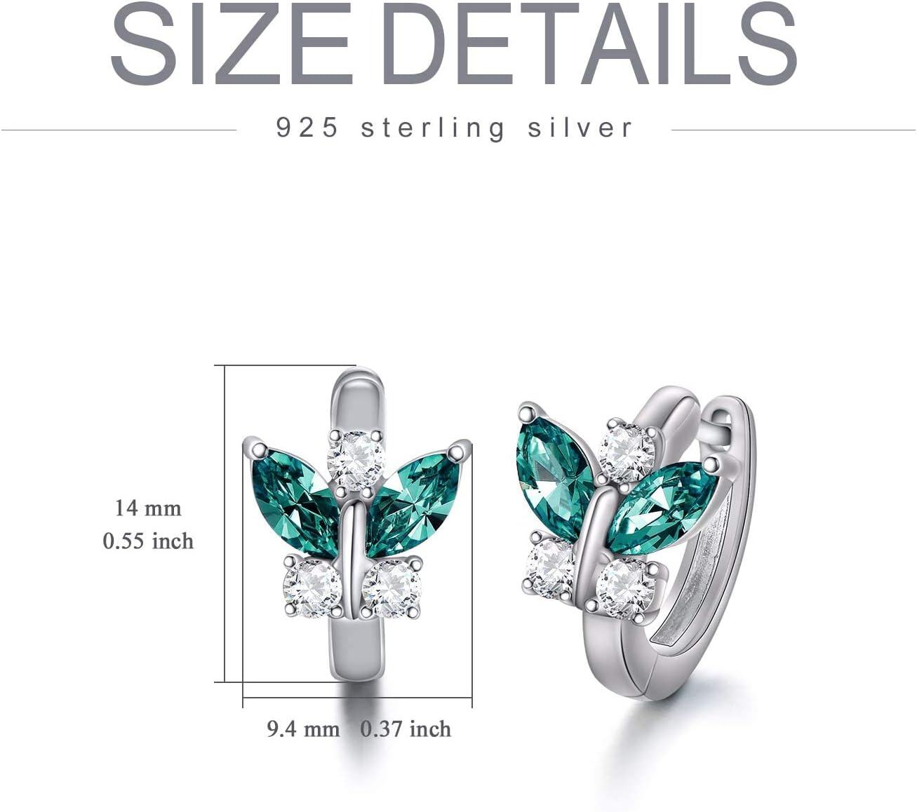 Sterling Silver Austrian Simulated Aquamarine Butterfly Hoop Earrings Hypoallergenic Gift for Women-0-6