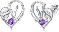 wholesale 925 Sterling Silver Horse Birthstone Stud Earrings for Women-02-Feb-Lab Created Amethyst