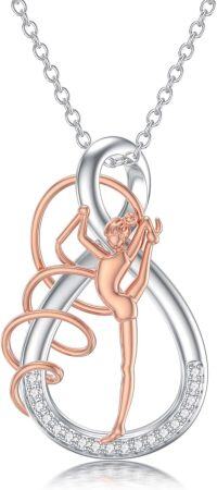 wholesale 925 Sterling Silver Yoga Pose Pendant Necklace with Rose Gold Accents and Cubic Zirconia Stones for Women-Gymnastics