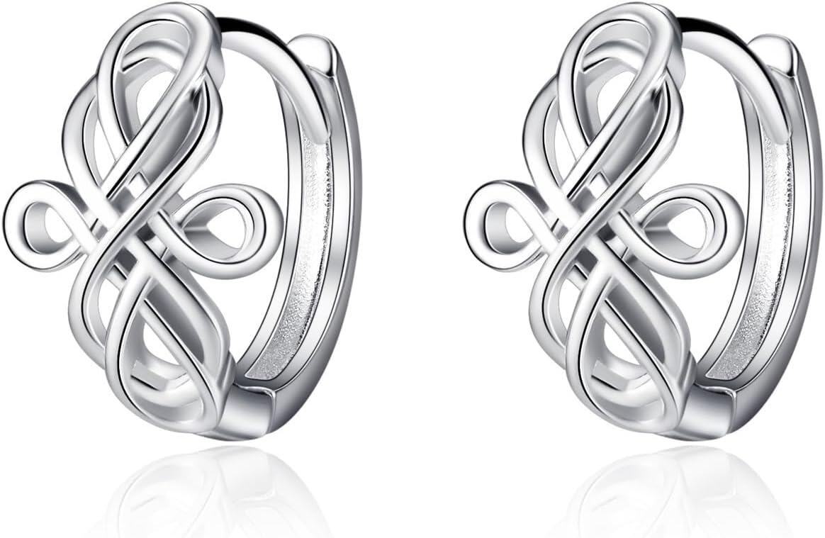 Sterling Silver Celtic Knot Huggie Hoop Earrings Triangle Knot Jewelry Gifts for Women-0-0
