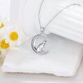 wholesale 925 Sterling Silver Crescent Moon with Black Cat and Cubic Zirconias Pendant Necklace for Women-0-4